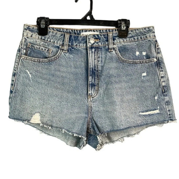 DYNAMITE High Waist Distressed Cutoff Shorts Medium Blue High Waist Frayed 30 - Picture 3 of 11